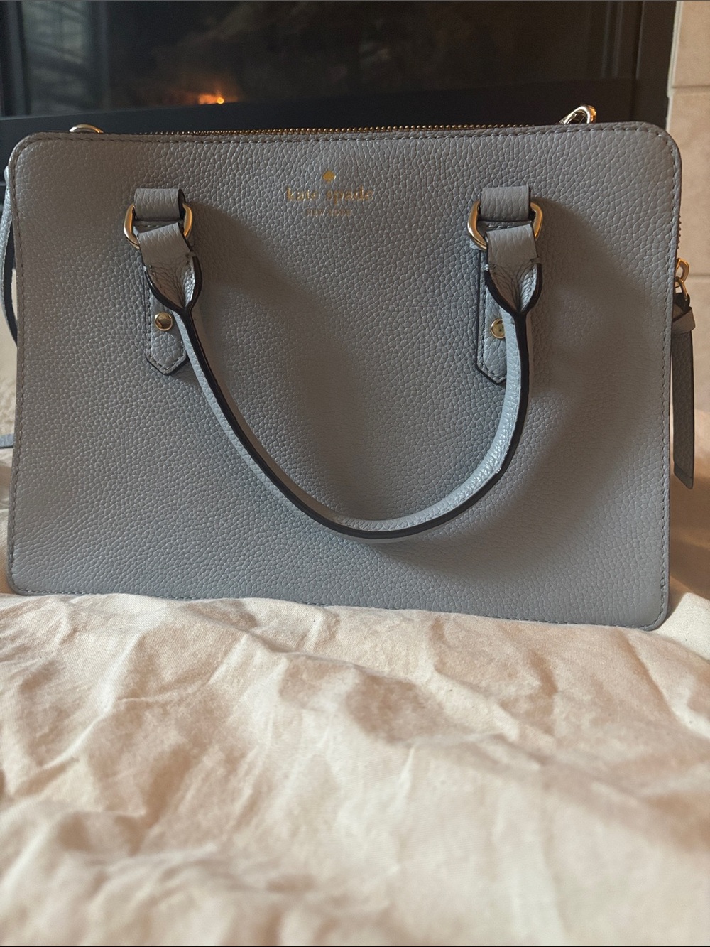 Kate Spade Blue/Gray Pebbled Leather Satchel with Gold Hardware